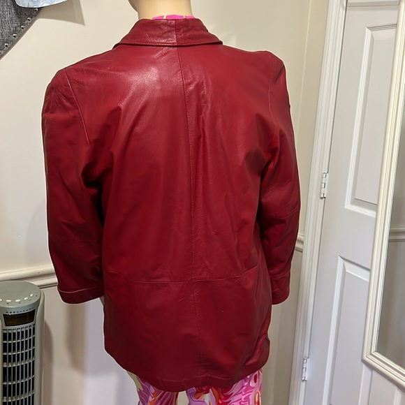 LORD & TAYLOR Vintage Size 8 Red Leather Open Coat - Picture 8 of 14